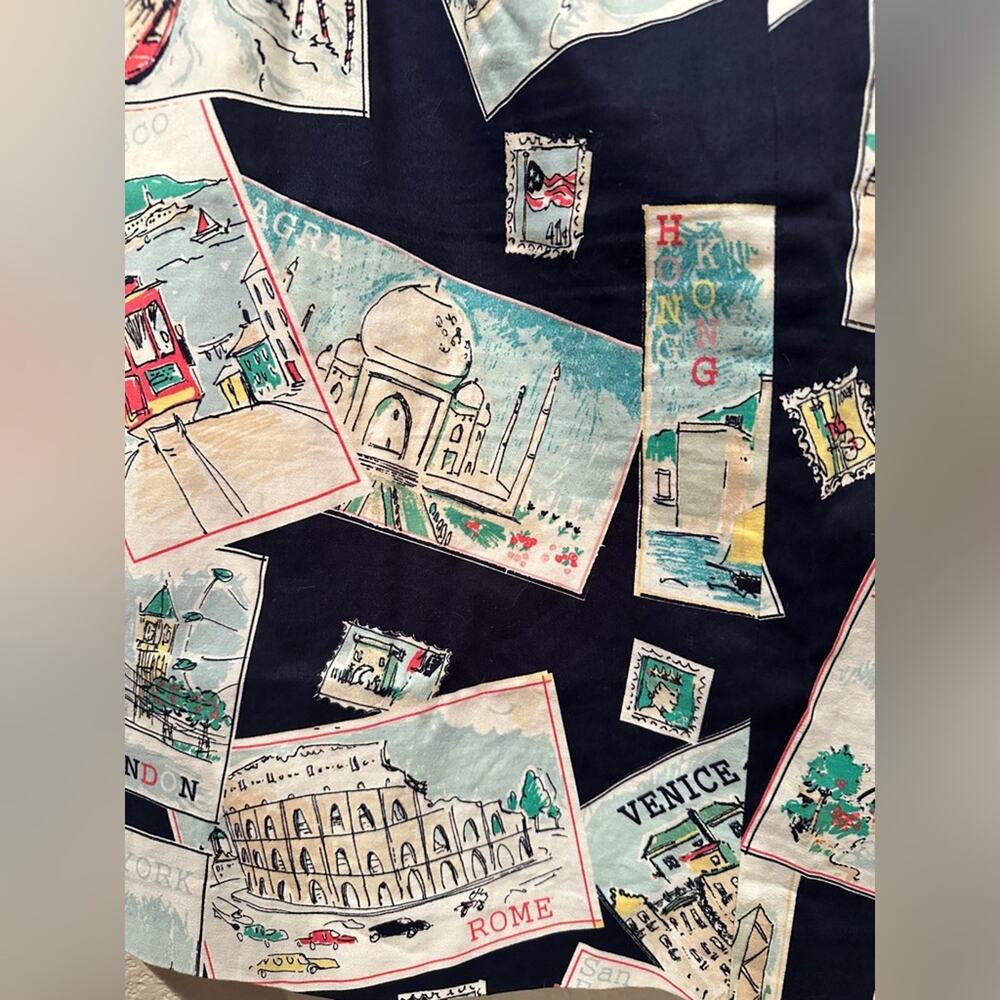 Talbots Postcard Travel Landmarks Print Skirt Navy Blue A-line Pencil Skirt 10p - Picture 5 of 9